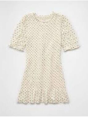AE Black and White Smocked Polka Dot Dress
